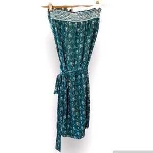 🍕🪻Vanessa Bruno Athé strapless silk dress with tie green white floral pattern